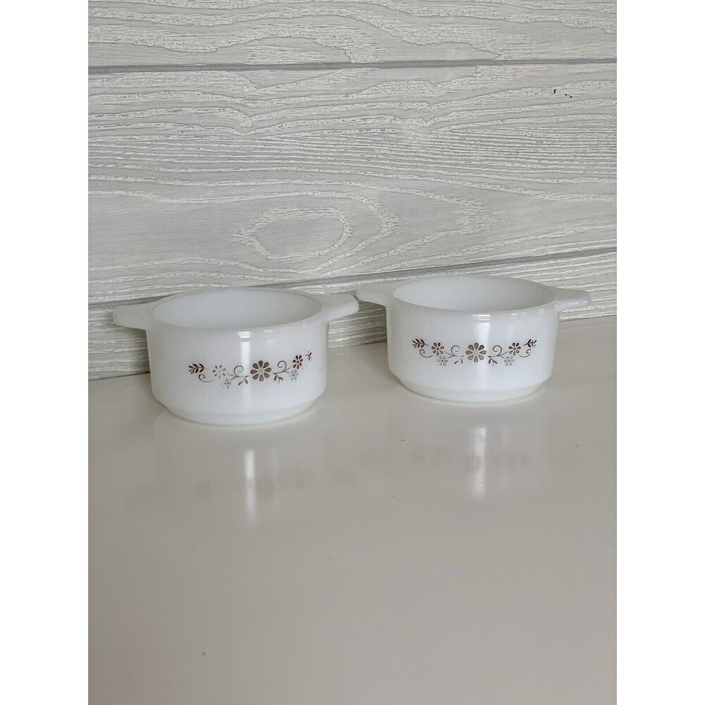 DYNAWARE PYR-O-REY (2) Brown Daisy Small Casserole / Soup Bowls Vintage 4.5"